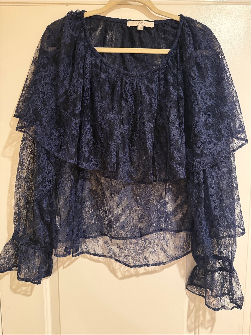 LOFT Navy Floral Lace Top